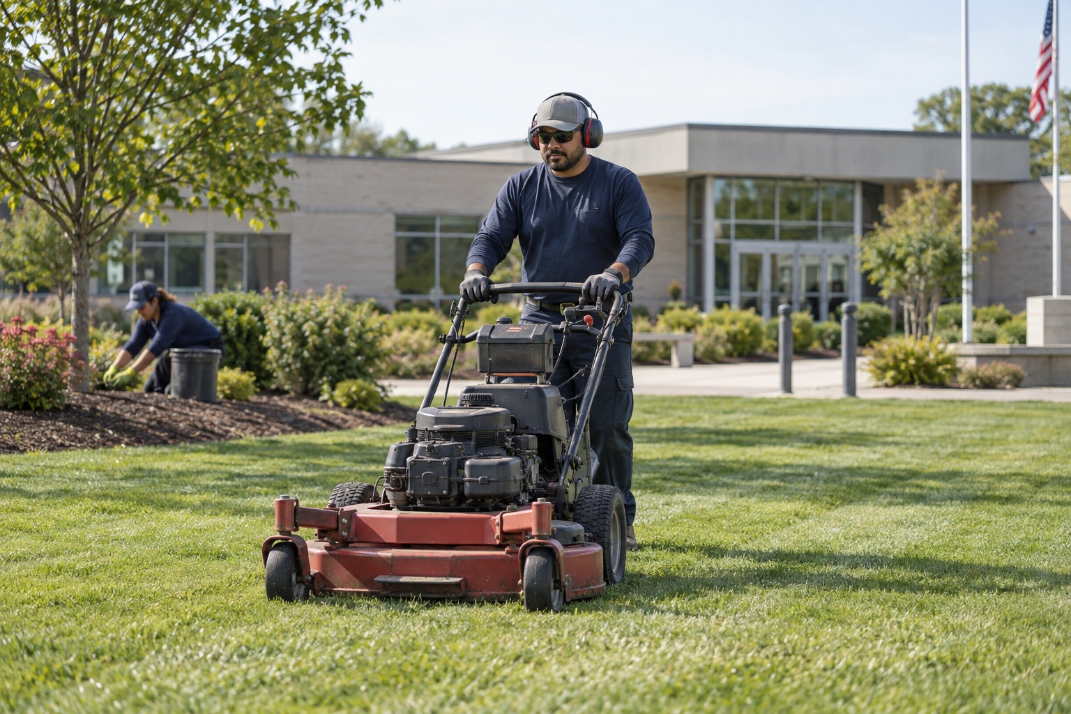 Illustration of a grounds professional at work